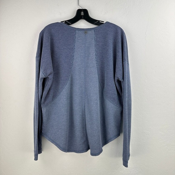 PrAna Sweater Womens L Blue Waffle Knit Long Sleeve Round Neck Pullover High Low - Picture 7 of 8